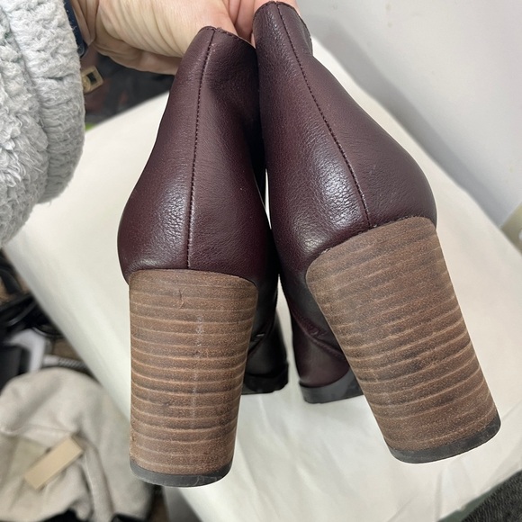 Franco Sarto Burgundy Leather Lugg Sole Maysen Heeled Booties Sz 10 - Picture 4 of 11